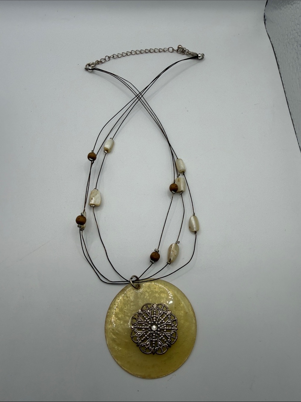 SAQ Boho Multi Strand Statement Necklace Large Disc Pendant